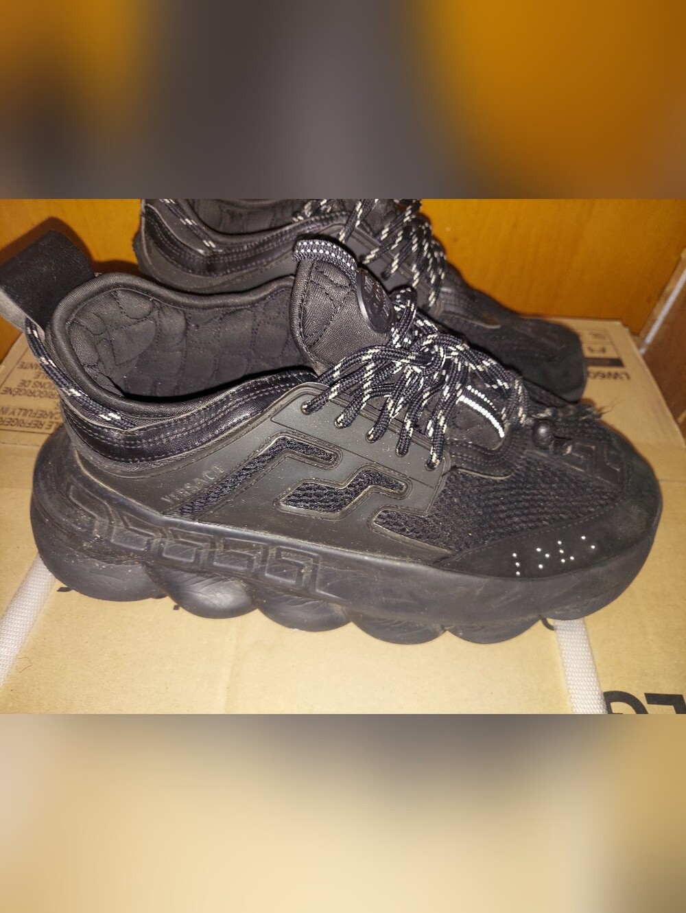 Versace Men's Black Chunky Chain Reaction Sneakers